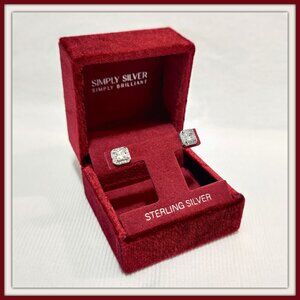 New Simply Sterling Simply Brilliant 925 Cubic Zirconia CZ Square Halo Earrings